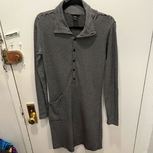 Nau asymmetrical black and white striped dress